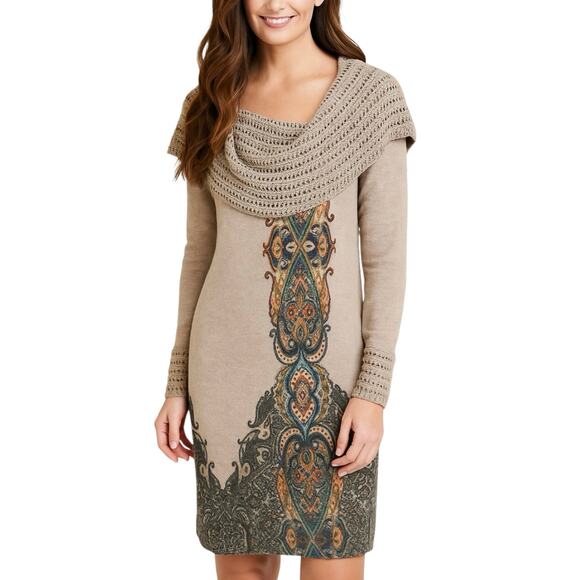 Philosophy Sz S Paisley Crochet Off Shoulder Knit Sweater Dress Long Sleeve Fall - Picture 1 of 14